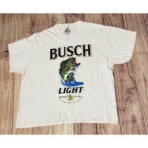 Busch Light Brewed In The USA Fish Graphic T Shirt White Size 2XL XXL
